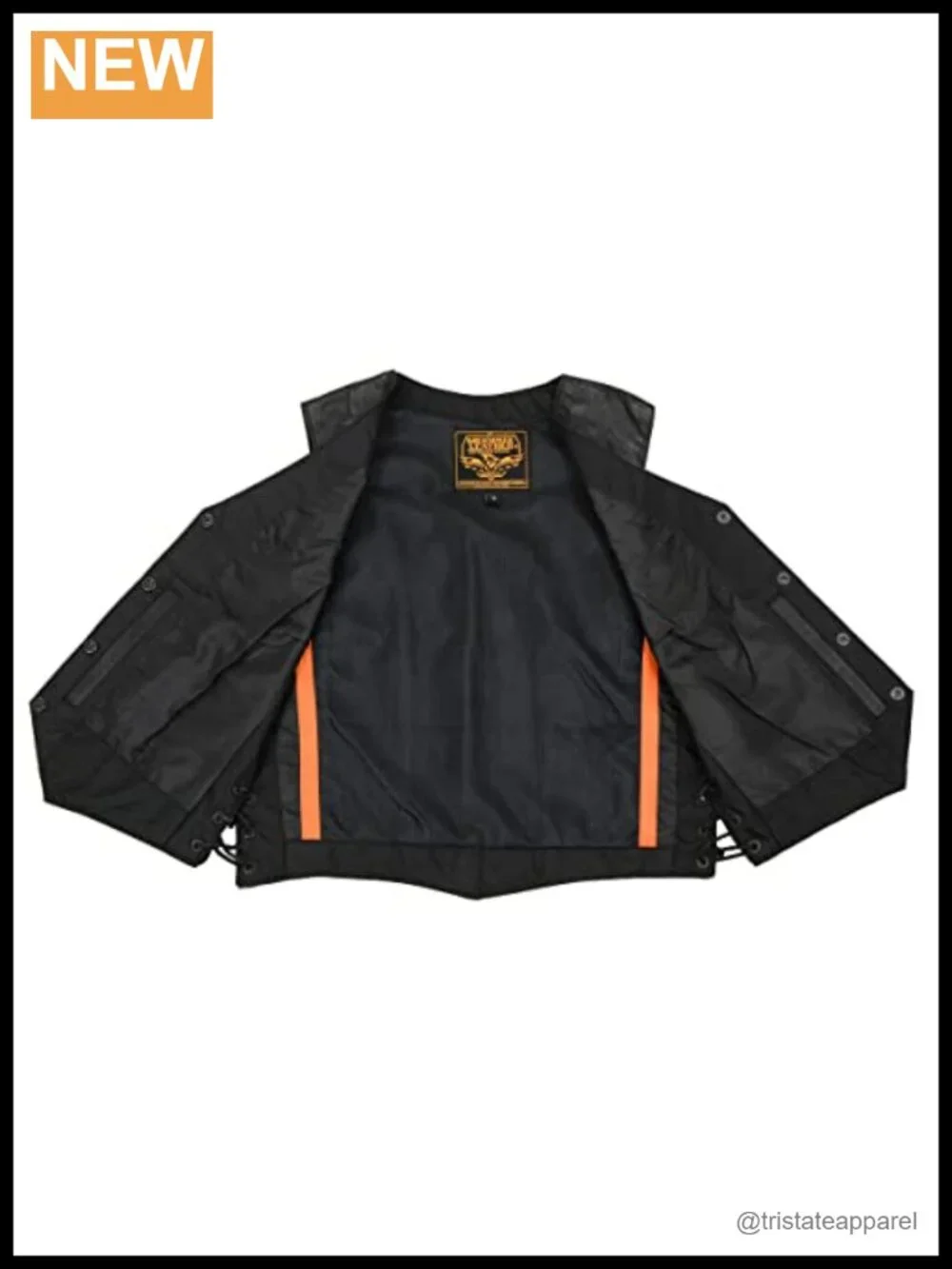 Women's Leather Western Motorcycle Vest with Side Laces, Four Snap Closure